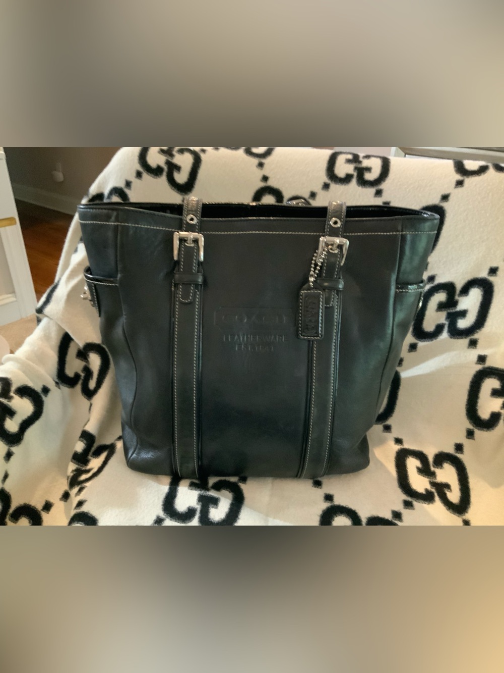 Coach Black Hampton Leather Tote
